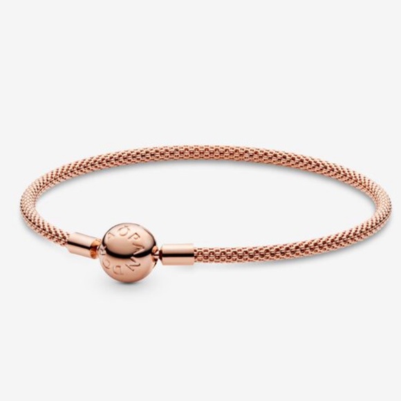 NWOT Pandora Moments Mesh Bracelet in Rose Gold with Charms and Cleaning Kit - Picture 8 of 11